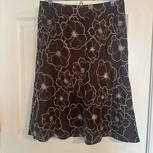 Ann Taylor Silk Floral Brown Skirt